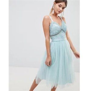 NWT ASOS Chi Chi London Tulle Midi Dress With Lace Detail